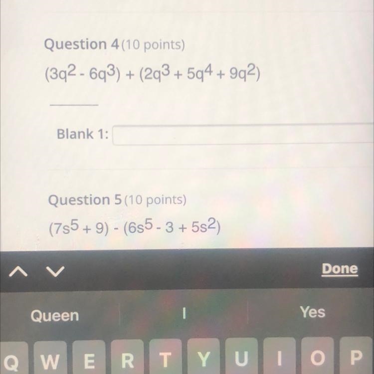 Question 2 (10 points)(3d4-6d3 - 9) + (7d3 - 8d2-5)Blank 1:-example-1