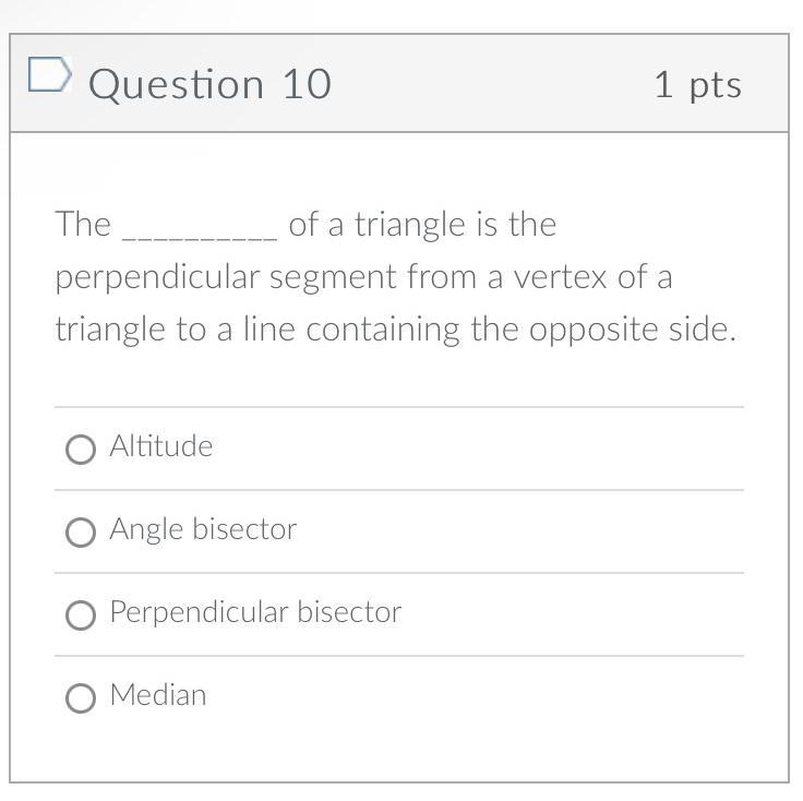 the ____ of a triangle is the perpendicular segment from a vertex of a triangle to-example-1