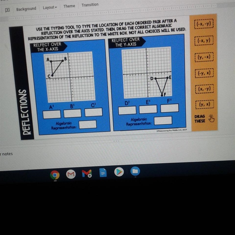 Drag the correct algebraic representation of the reflection to the white box-example-1