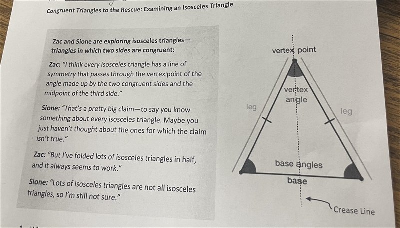 4. If the two triangles created by folding an isosceles triangle in half are congruent-example-1