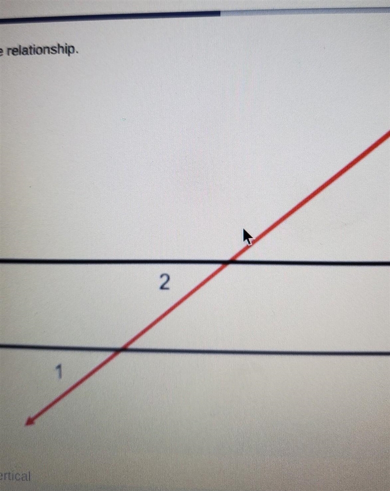 name the angle relationship.the choices are a. vertical b. corresponding c. alternate-example-1