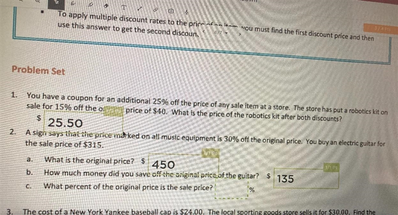 A sign says that the price marked on all music equipment is 30% off the original price-example-1