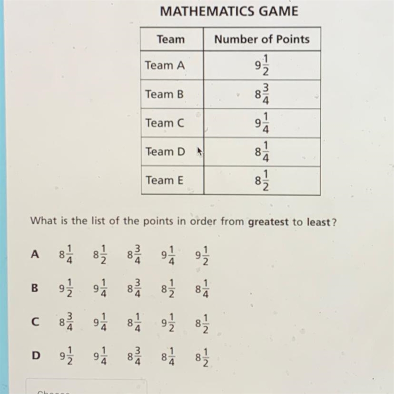 The table below shows the points earned by five teams in a mathematics game.-example-1