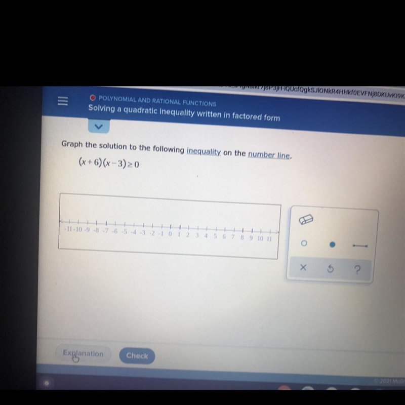 Graph the solution to the following inequality on the number line,(x + 6) (x-3) 20-example-1