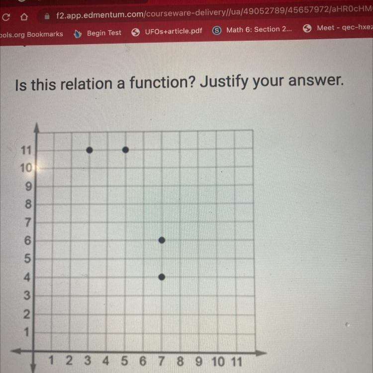 Is this relation a function? Justify your answer. A. Yes, because every x-and y-value-example-1