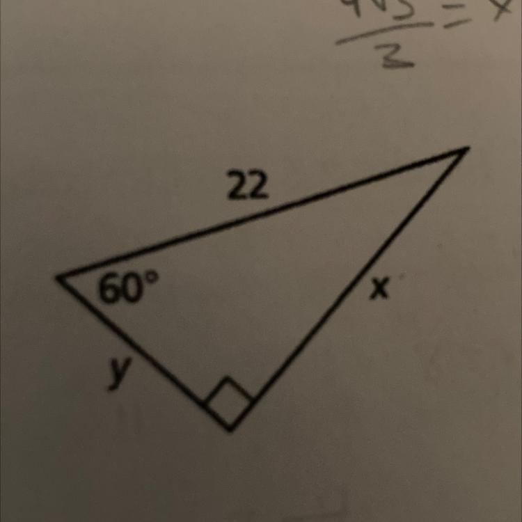 Find x and y 60° y 22 X-example-1