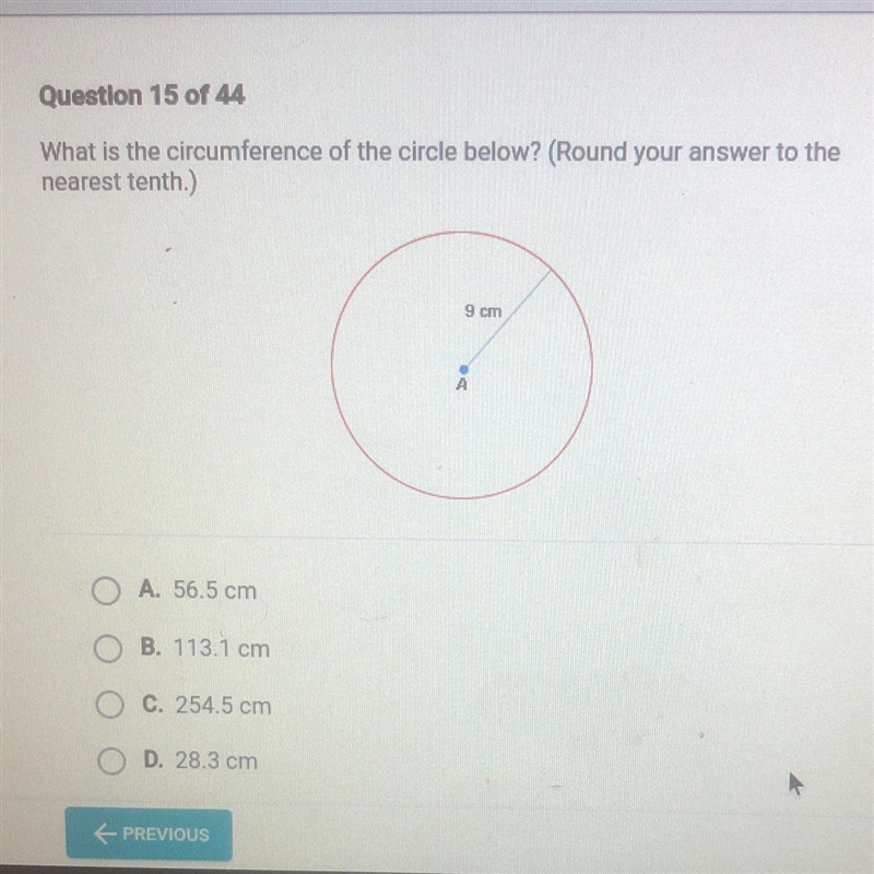 What is the circumference of the circle below? (Round your answer to the nearest tenth-example-1