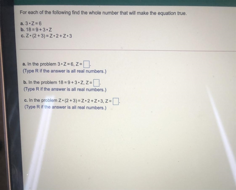 For each of the following find the whole number that will make the equation true.-example-1