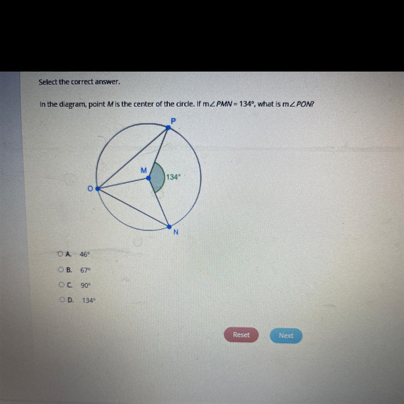 In the diagram point am is the center of the circle what is m< PON ?-example-1