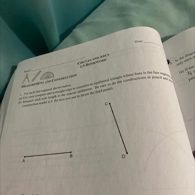 What steps do you take in order to construct an equilateral triangle using a compass-example-1