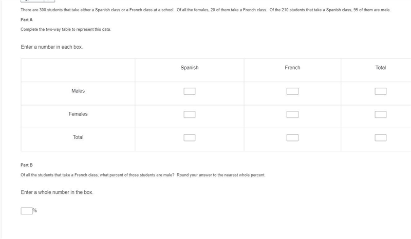 There are 300 students that take either a Spanish class or a French class at a school-example-1