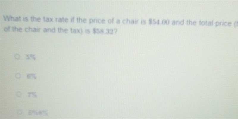 what is the tax rate if the price of the chair is ,54.00 and the total price (the-example-1