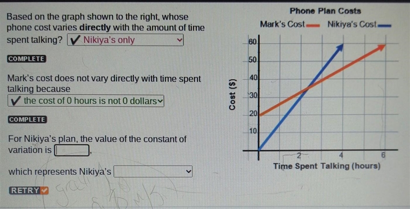 How do I find the value of the constant of variation for Nikiya's plan-example-1