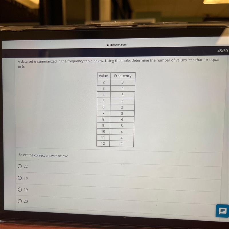 45/50A data set is summarized in the frequency table below. Using the table, determine-example-1