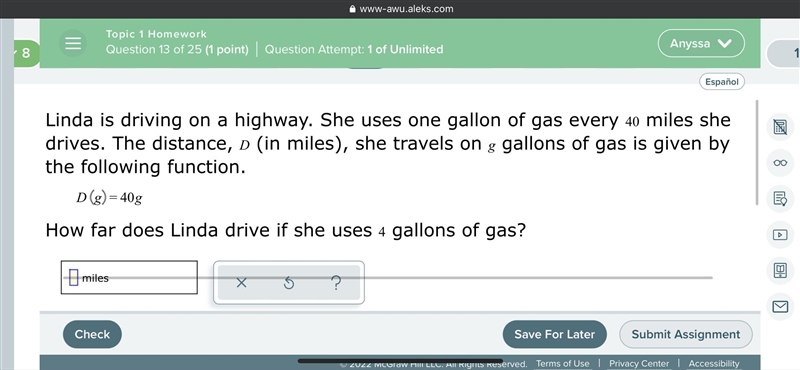 How far does Linda drive if she uses 4 gallons of gas?-example-1