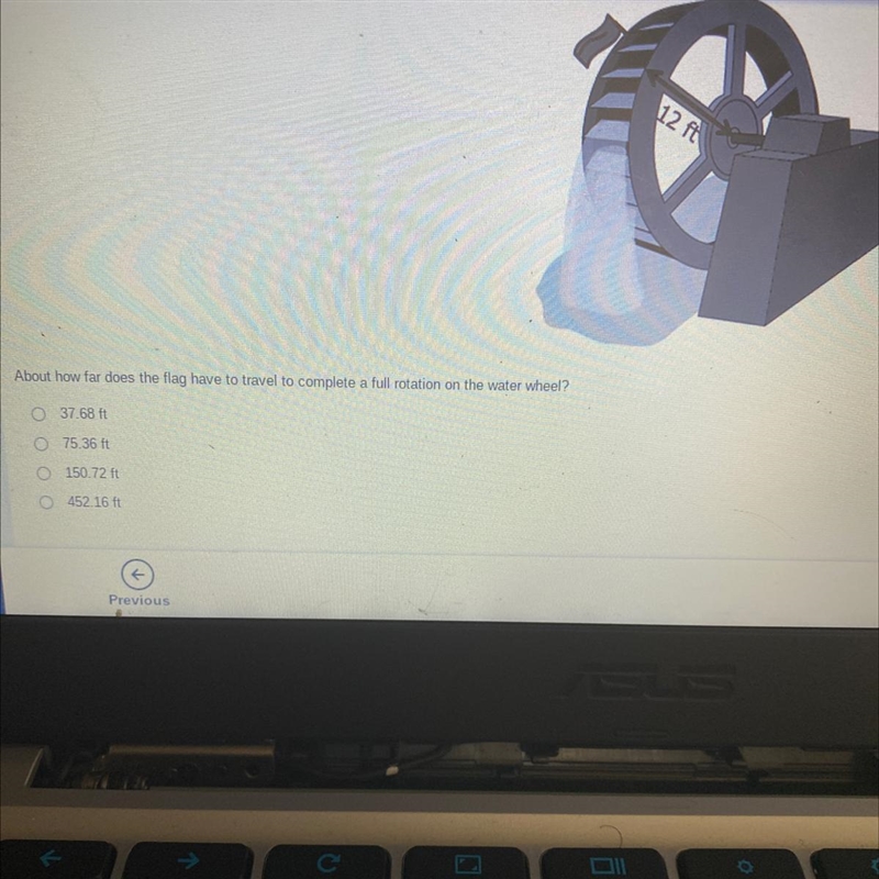 About how far does the flag have to travel to complete full rotation?1. 37.68 ft2. 75.36 ft-example-1