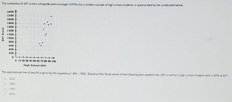 The correlation of SAT scores and grade point averages (GPAs) fora random sample of-example-1