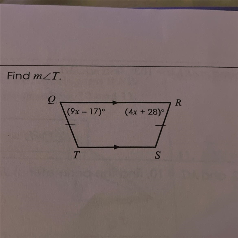 26. ZT. Q R (9x - 17) (4x + 28) T S-example-1