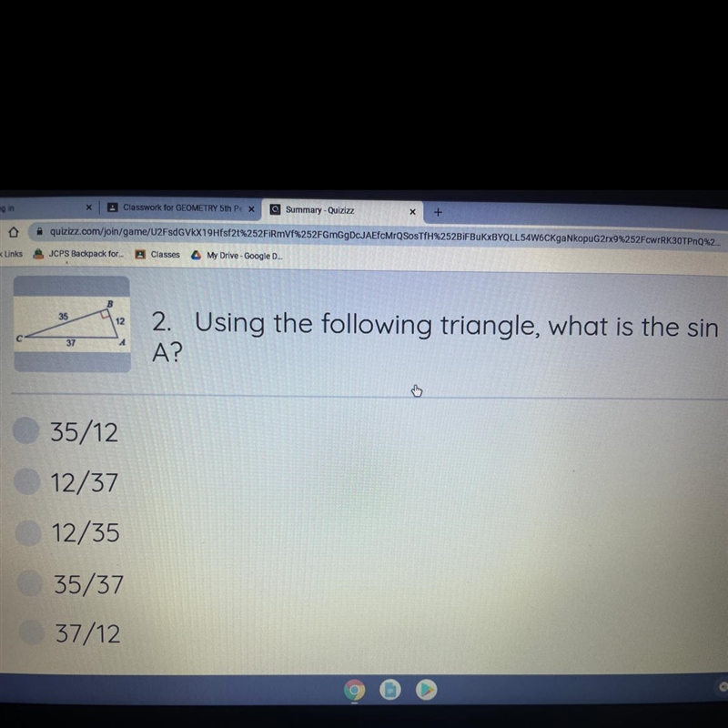 Using the following triangle, what is the sin a?-example-1