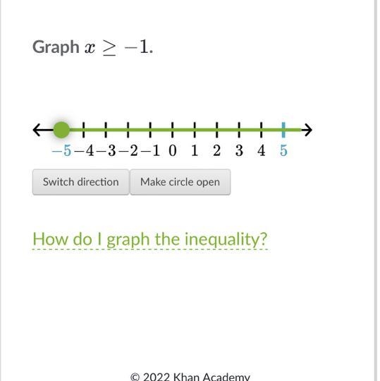 Graph x≥−1x≥−1x, is greater than or equal to, minus, 1.-example-1