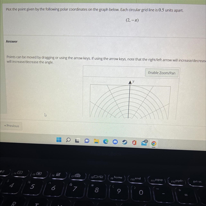 Plot the point given by the following polar coordinates on the graph below. Each circular-example-1