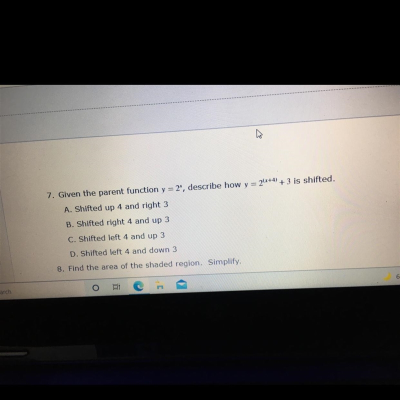 I don’t know how to shift equations even when it’s on a grap could you please help-example-1