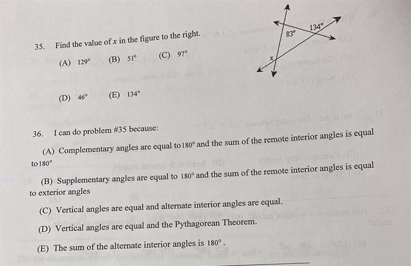 Find the value of x in the figure to the right. I can do problem #35 because:-example-1