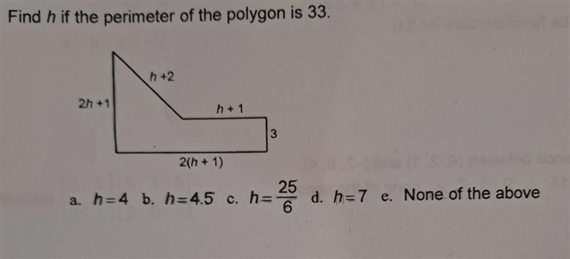 Find h if the perimeter of the polygon is 33..-example-1