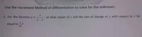 for the function y=1/2-x at what values of x will the rate of change of y with respect-example-1