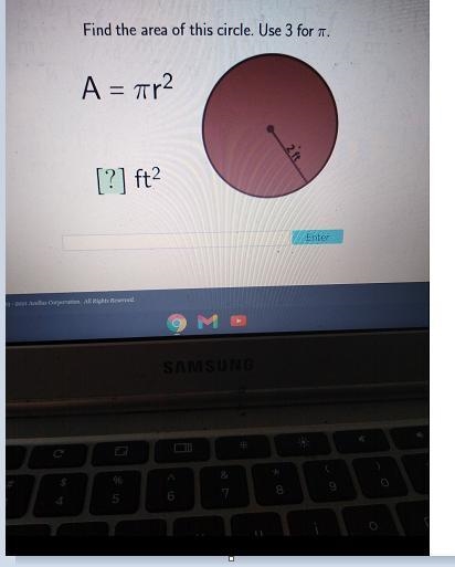 Find the area of this circle. Use 3 for T.A = 7r24 in[?] in2EnterHelp!!!!!-example-1