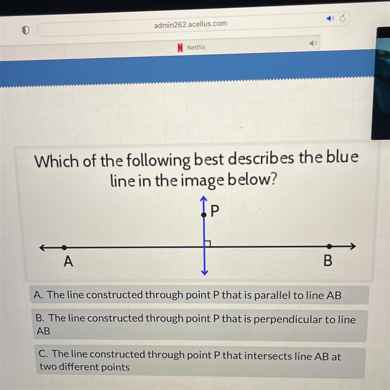 Which of the following best describes the blueline in the image below?A. The line-example-1