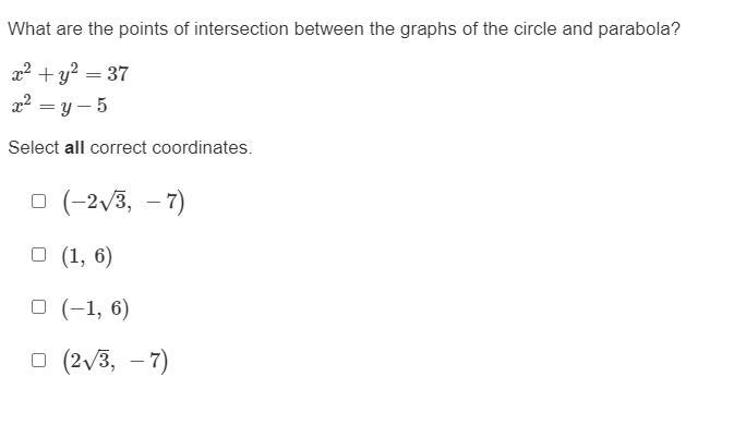 What are the points of intersection between the graphs of the circle and parabola-example-1