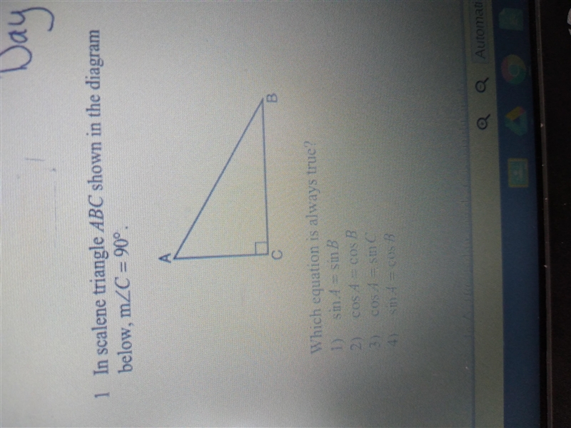 1 In alene triangle ABC shown in the diagram below. mZC = 90° Do B-example-1