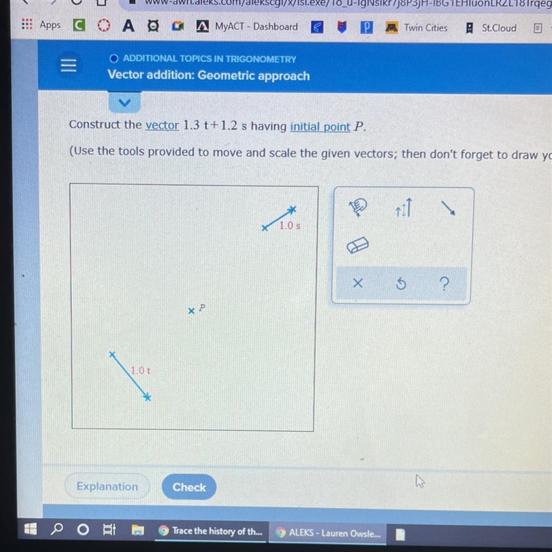 Construct the vector 1.3t+1.2 s having initial point P.(Use the tools provided to-example-1