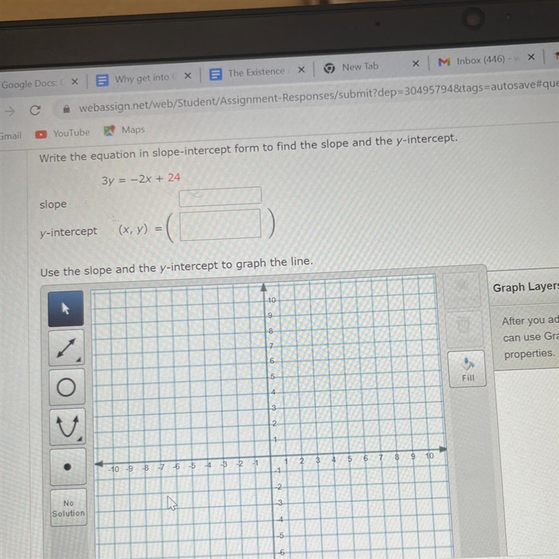 Write the equation in slope, interact form to find the slope and Y intercept-example-1