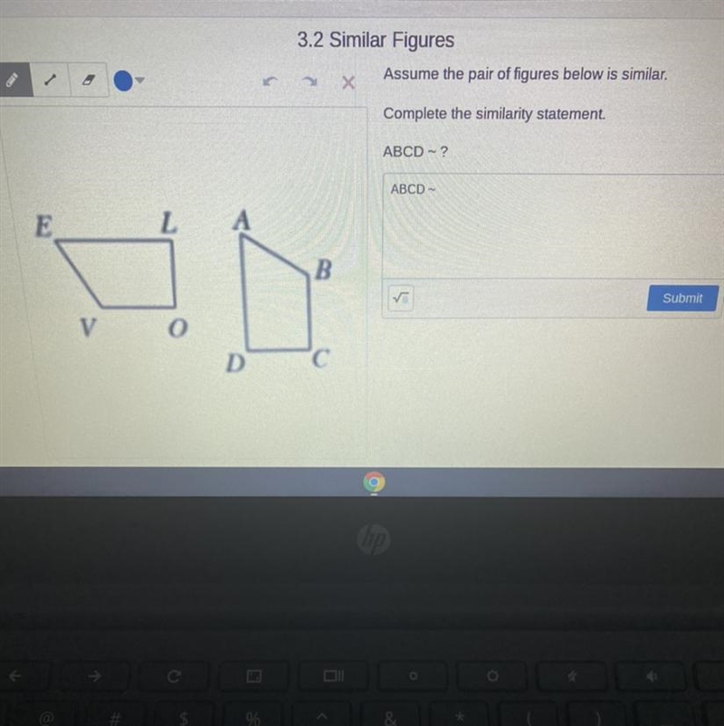 3.2 Similar FiguresAssume the pair of figures below is similar.Complete the similarity-example-1