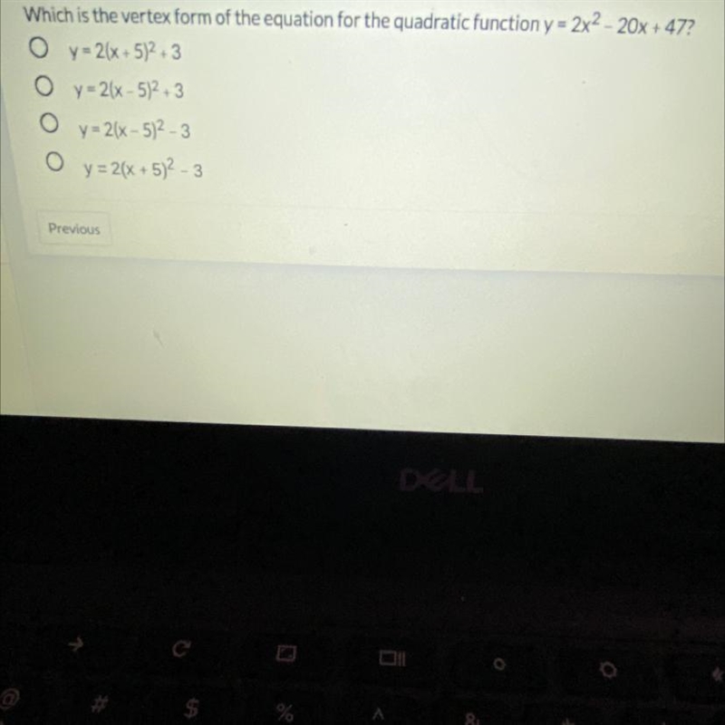 Which is the vertex form of the equation for the quadratic function y = 2x2 - 20x-example-1