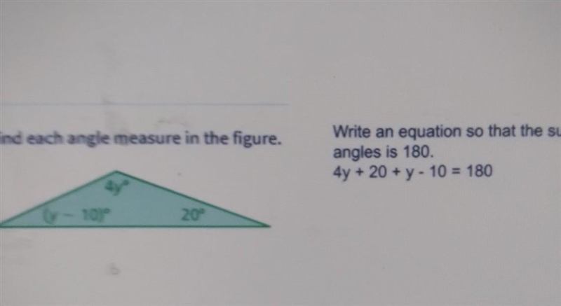 Find each angle measure in the figure. Write an equation so that the sum of the angles-example-1