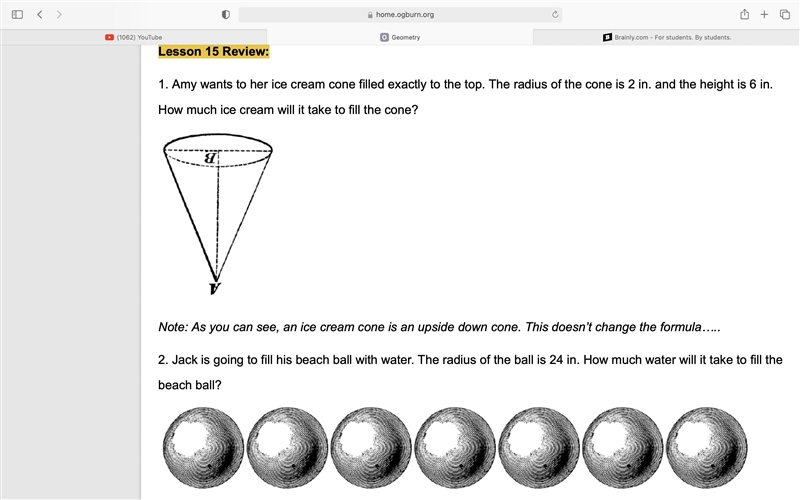 Amy wants to her ice cream cone filled exactly to the top. The radius of the cone-example-1