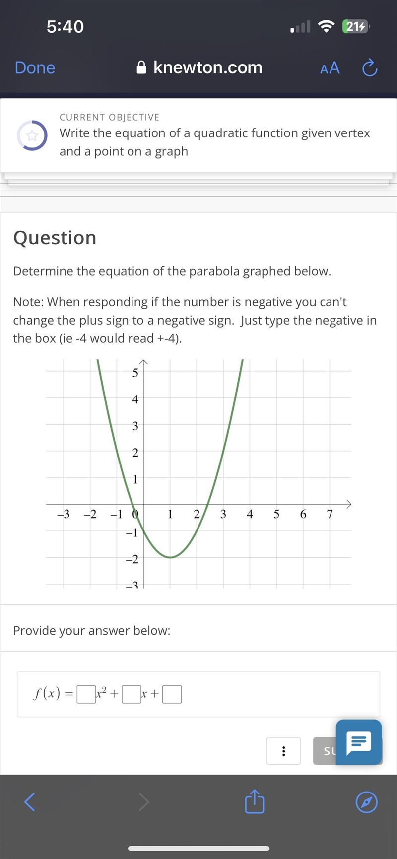 What is the equation for the parabola graphed below-example-1