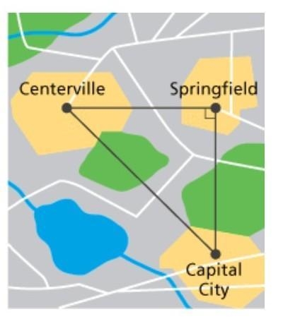 Springfield, and Capital City form a right triangle. The distance between Centerville-example-1