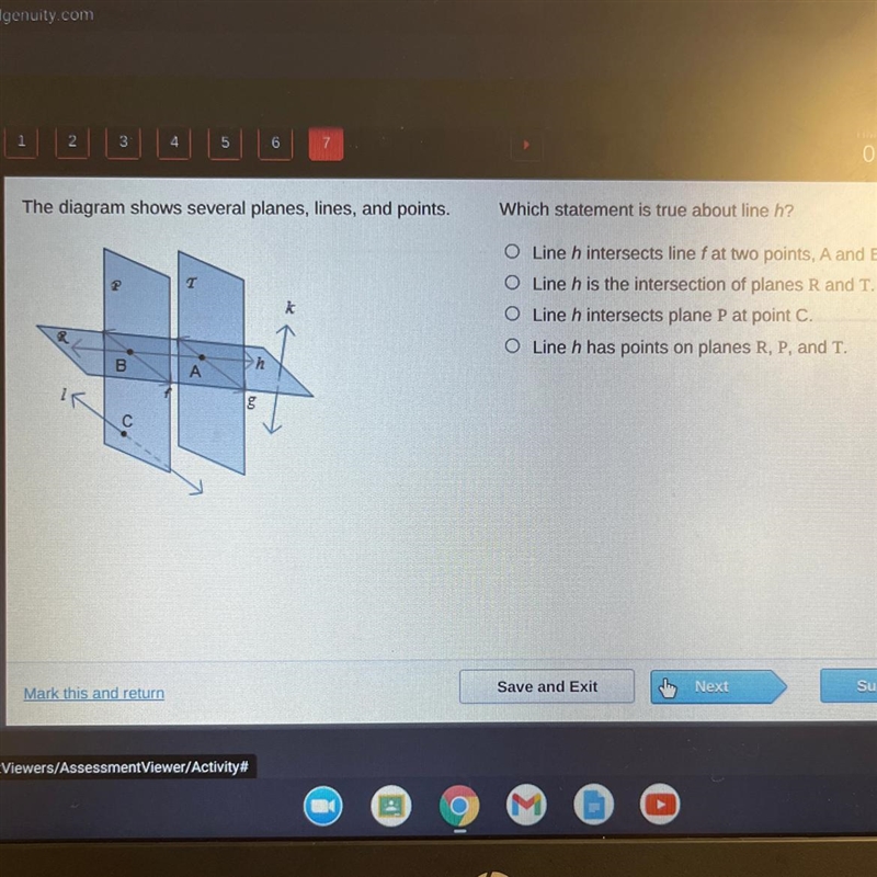 The diagram shows several planes, lines, and points. Which statement is true about-example-1