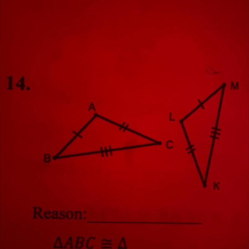 Are the triangles below congruent?If so, write a congruence statement and say why-example-1