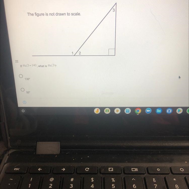 22.The figure is not drawn to scale.If m<1 = 140, what is m<3?-example-1