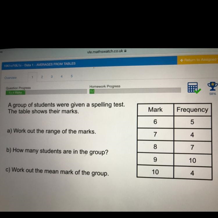 A group of students were given a spelling test. The table shows their marks. a) Work-example-1