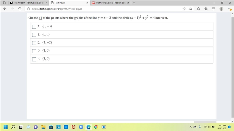 Choose ,begin emphasis,all,end emphasis, of the points where the graphs of the line-example-1