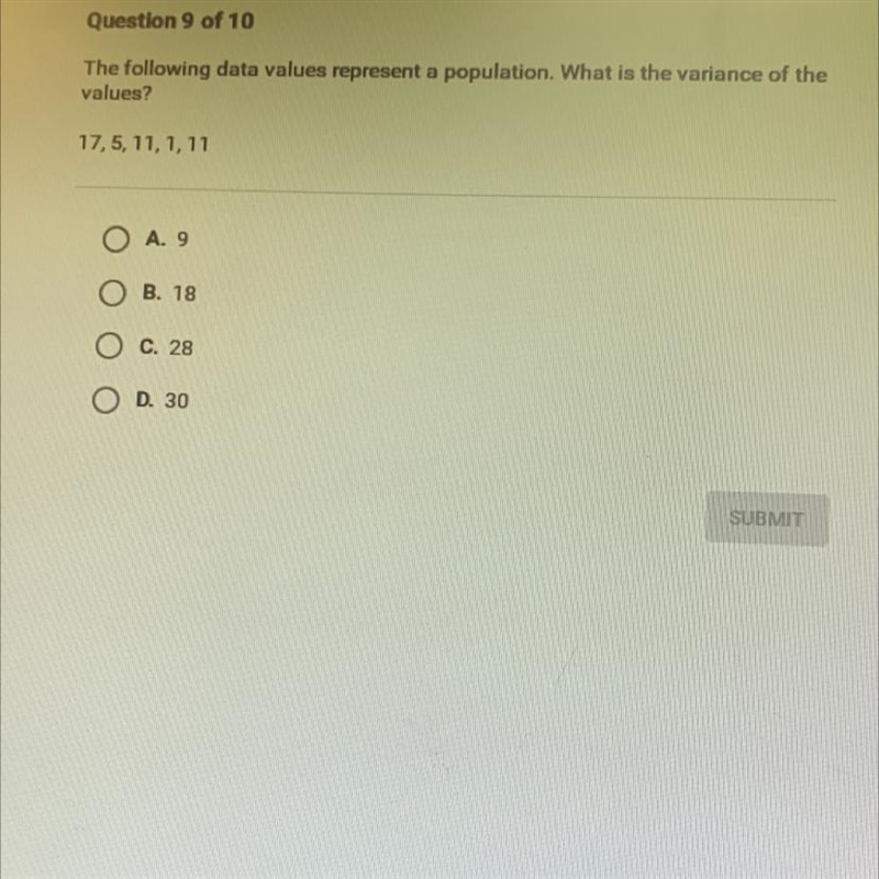 The following data values represent a population. What is the variance of thevalues-example-1