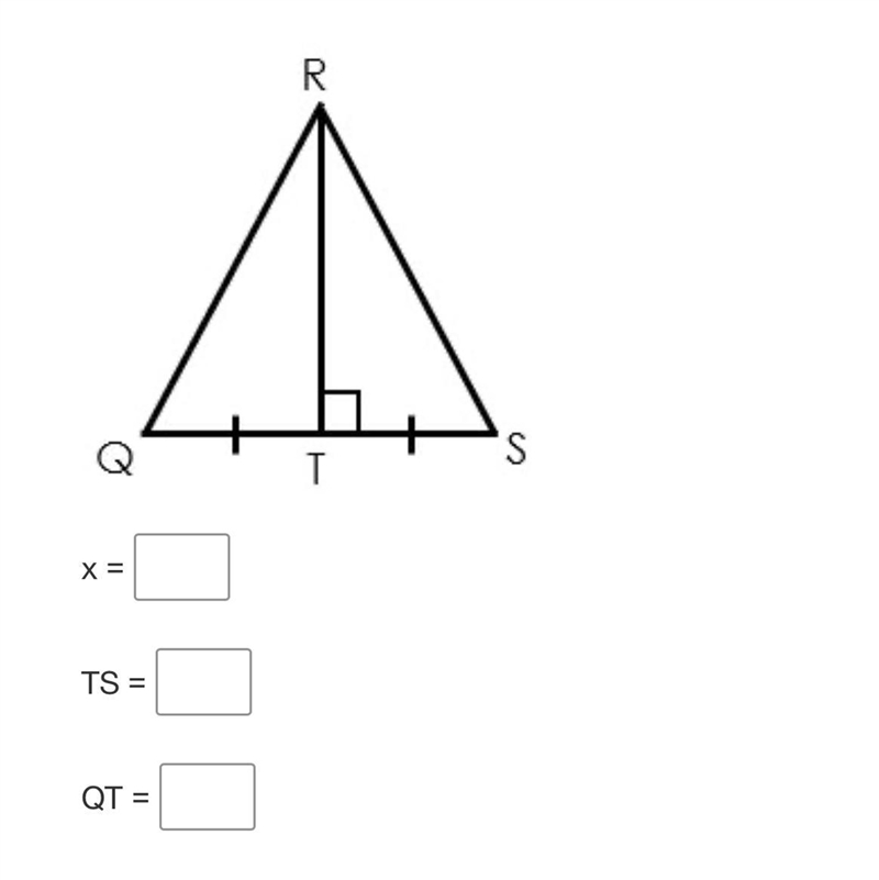 Solve for x and the missing measures given QS = 34 and TS = 3x + 2-example-1