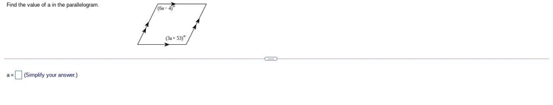 Find the value of a in the parallelogram.-example-1