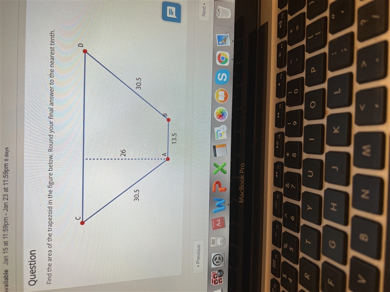 Find the area of the trapezoid in the figure below ground your final answer to the-example-1